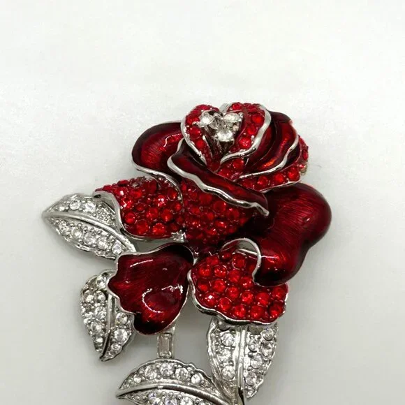 Vintage Nolan Miller Brooch First Lady Red Rose Nancy Regan Rhinestone Brooch - Picture 4 of 16